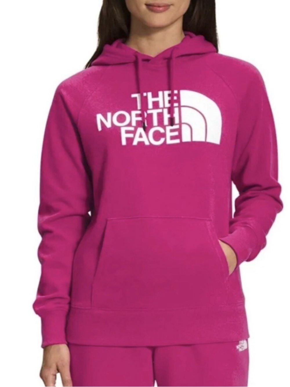 The North Face Women's Fuchsia Crewneck Hoodie with White Logo